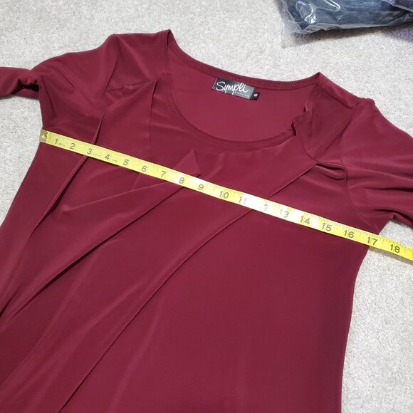SYMPLI Gathered Side Tunic Top Draped Cowlneck 3/4 Sleeve Burgundy Women's 6 - Picture 10 of 12